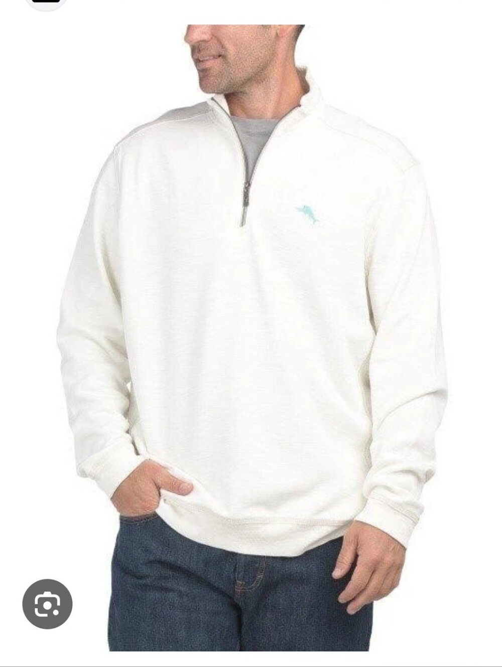 Tommy Bahama White Half-Zip Pullover with Light Blue/green Logo Size XL